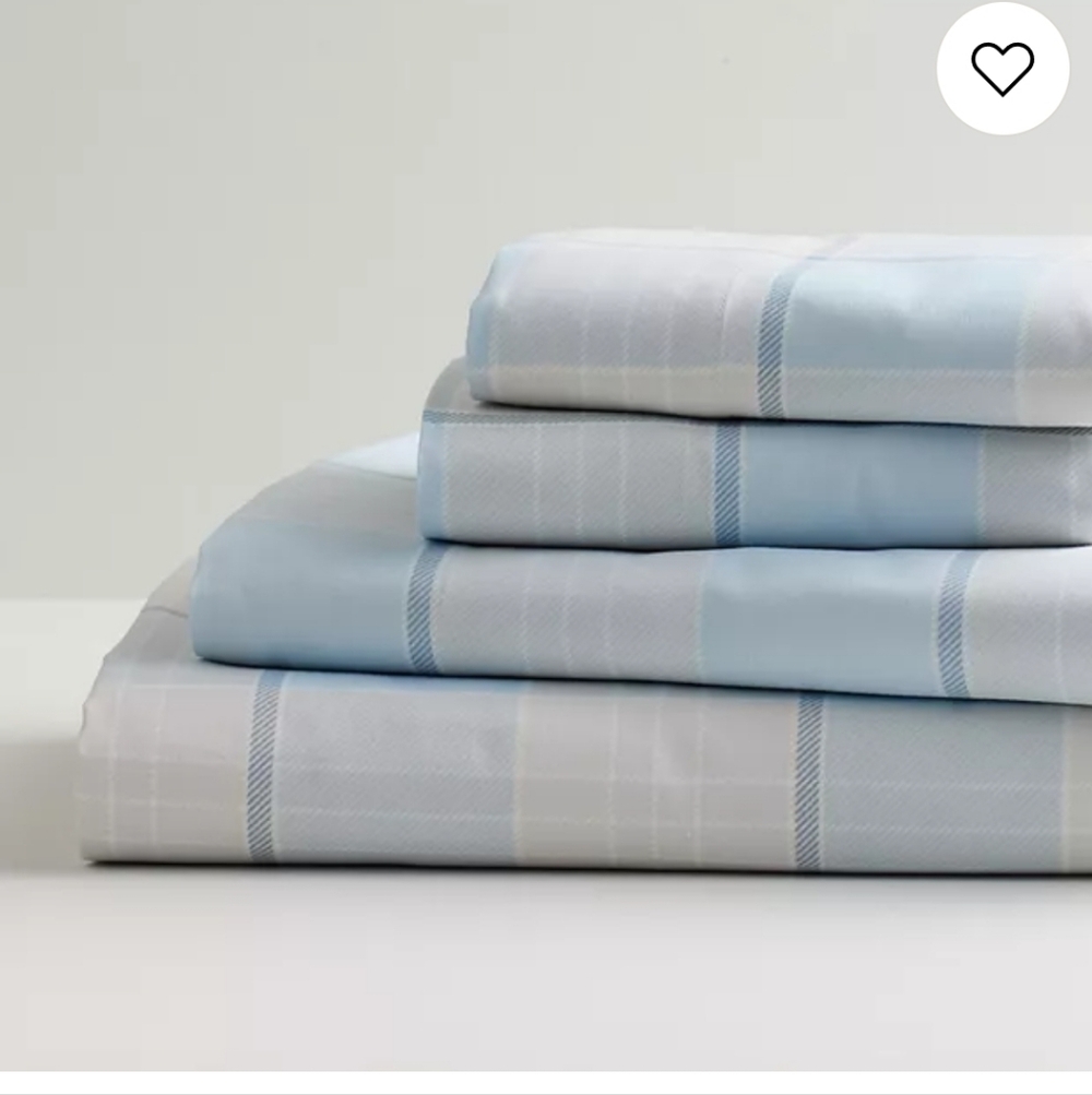 NWT Full Size Cuddl Duds Light Blue Plaid Bedding Set, 4pc
